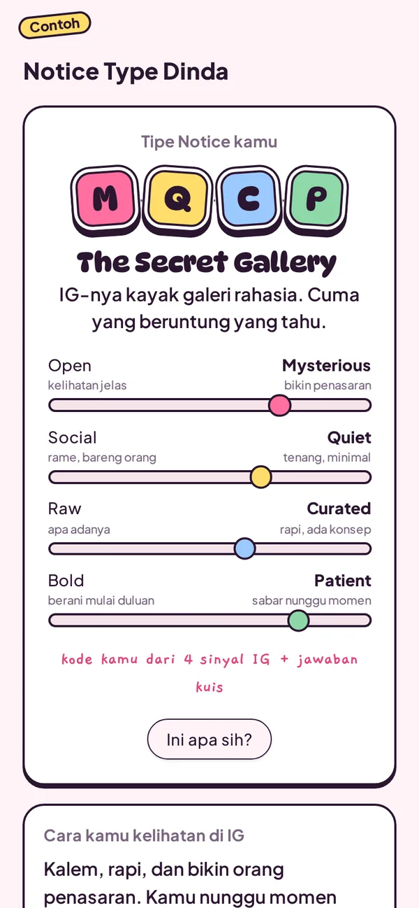 Contoh hasil: Notice Type dan empat sinyal